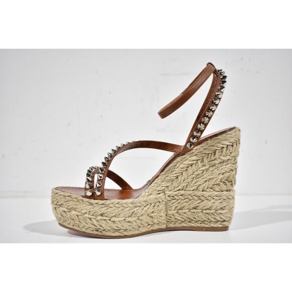 Christian Louboutin Mafaldina Zeppa 120 Brown Platform Wedge Sandal Heel Pump 40 - Picture 9 of 12